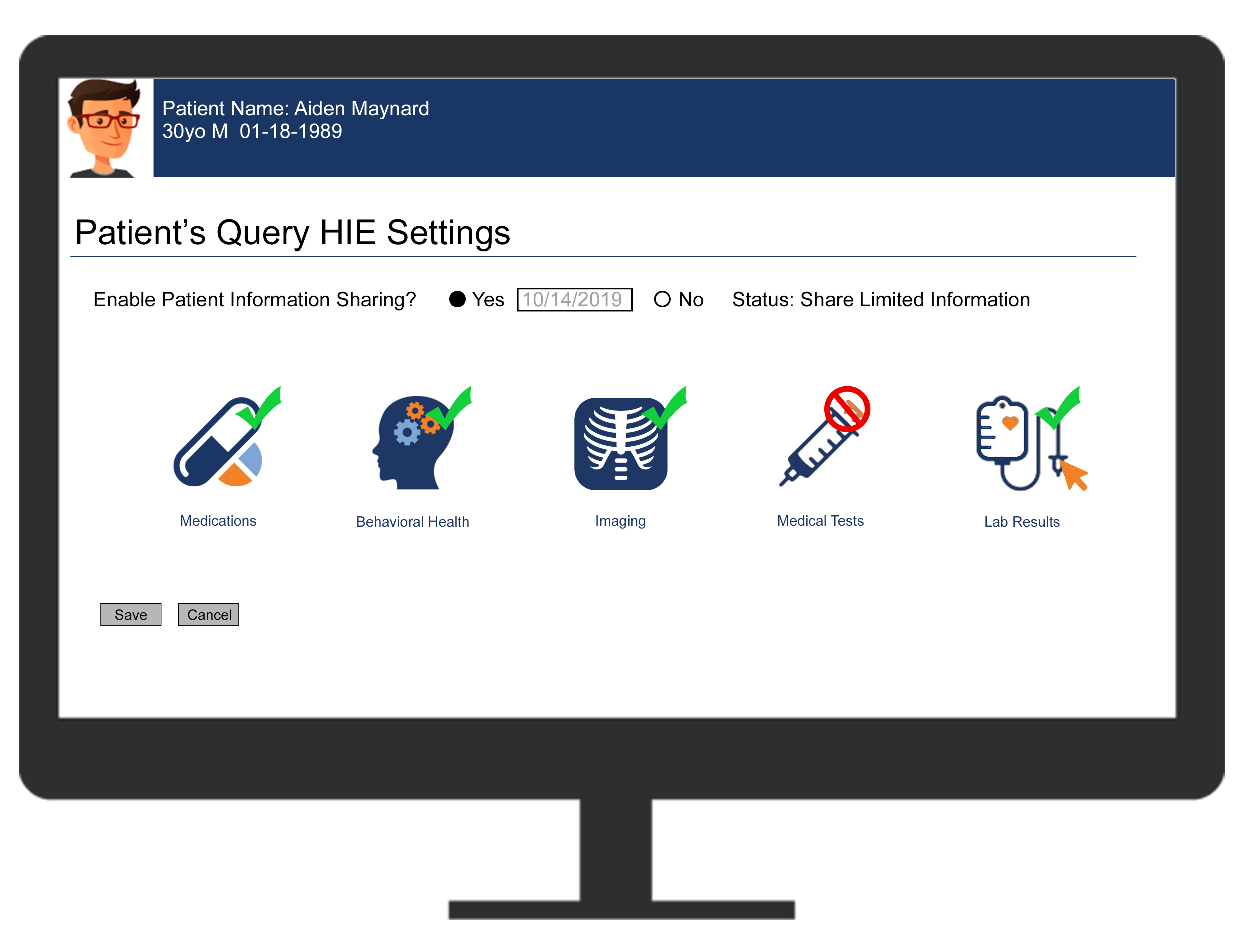 Example of a patient consent screen in an EHR system